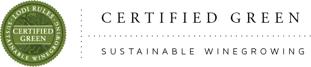 Lodi Rules for sustainable winegrowing logo with text Certified Green and Sustainable Winegrowing