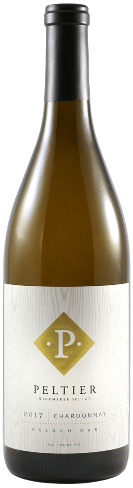Peltier-Oaked-Chardonnay Wine bottle with a white label and gold diamond