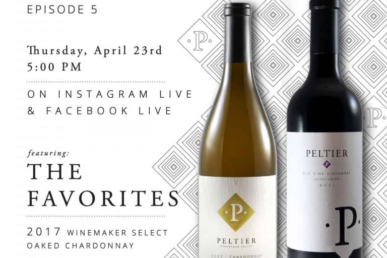 Virtual tasting a bottle of chardonnay and a bottle of zinfnadel with a black diamond background pattern