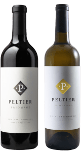 A bottle of red wine and a bottle of white wine