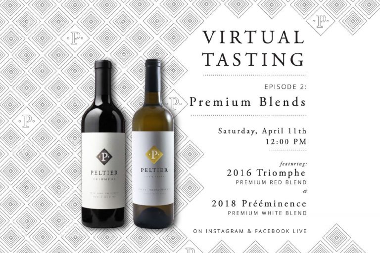 Bottle of Red Blend wine and bottle of white wine blend virtual tasting
