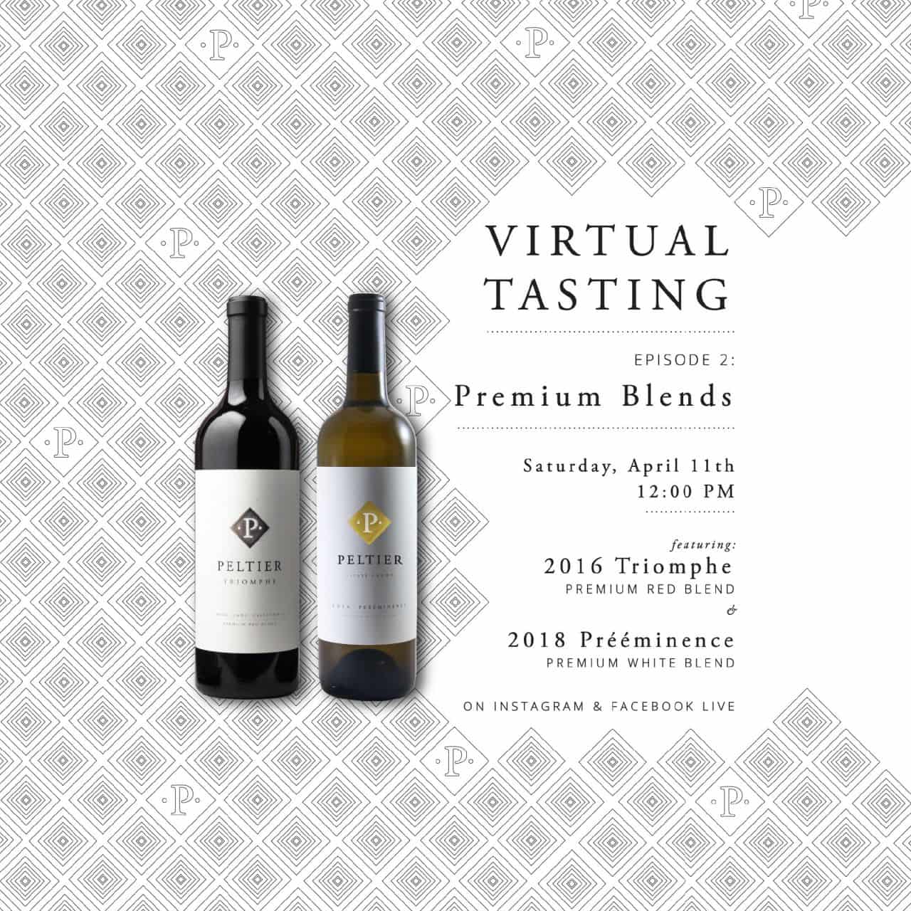 Triomphe & Preeminence Bottle of Red Blend wine and bottle of white wine blend virtual tasting