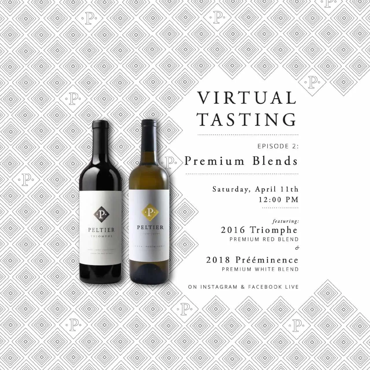 Triomphe & Preeminence Bottle of Red Blend wine and bottle of white wine blend virtual tasting