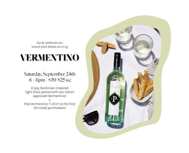 Sip and Celebrate our GRand Gold medal winning vermentino bottle of vermentino laying flat on a white towel