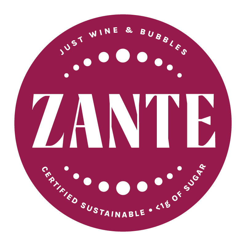 ZANTE LOGO - JUST WINE & BUBBLES, CERT SUSTAINABLE,
